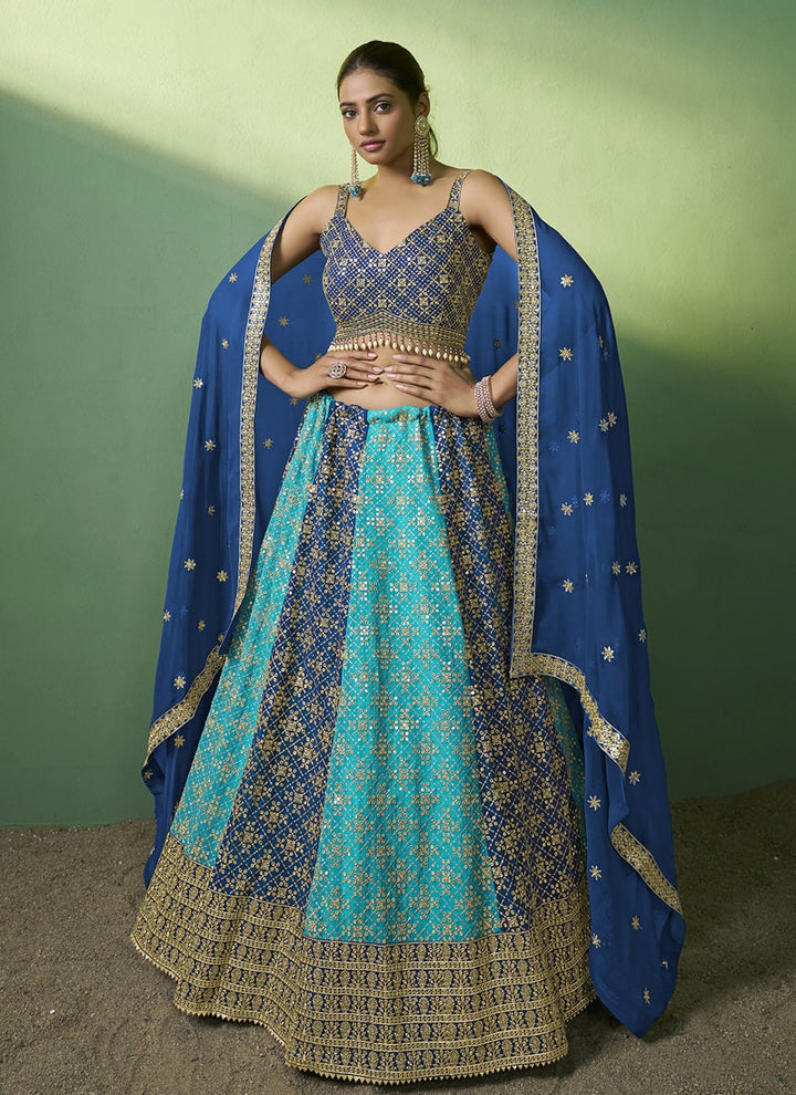 lassya Fashion Indigo and Sky Blue Elegance Redefined Designer Georgette Lehenga Choli