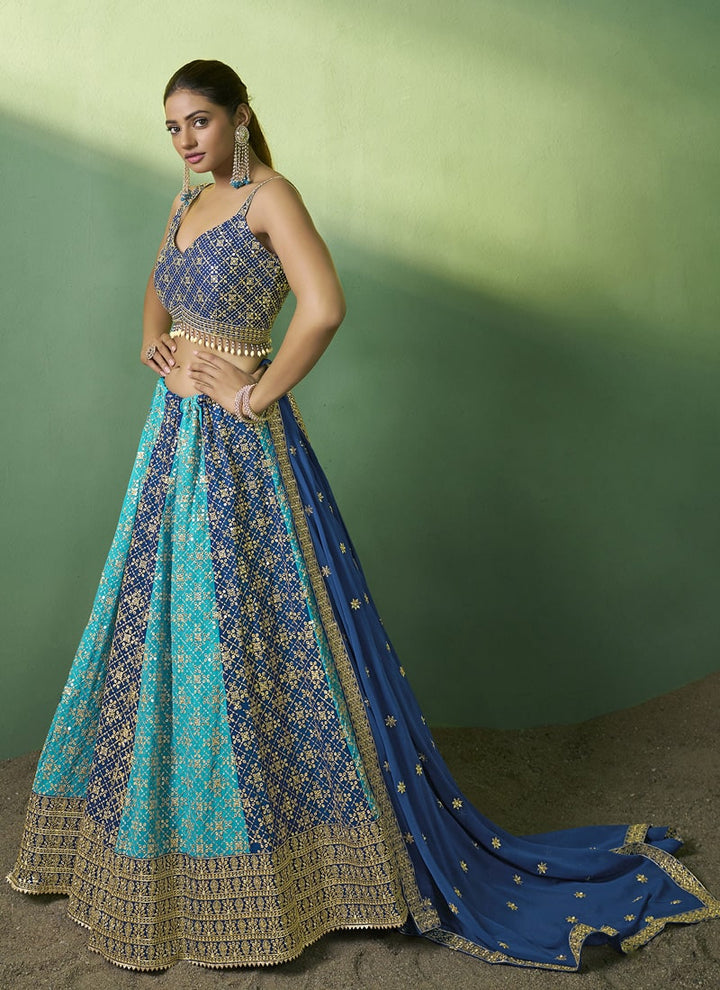 lassya Fashion Indigo and Sky Blue Elegance Redefined Designer Georgette Lehenga Choli