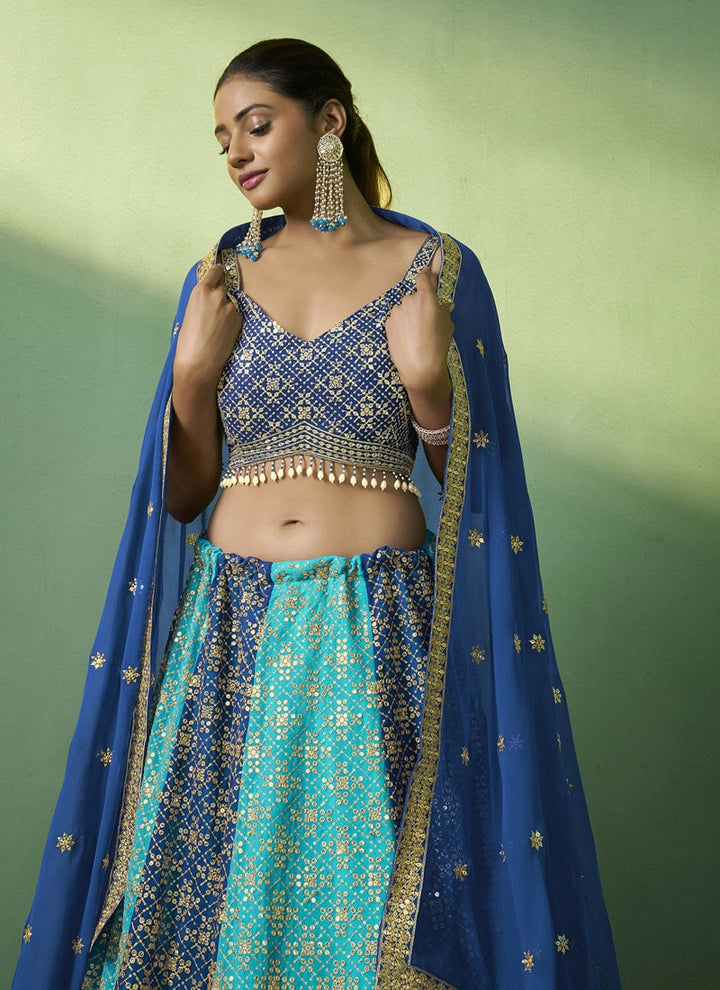 lassya Fashion Indigo and Sky Blue Elegance Redefined Designer Georgette Lehenga Choli