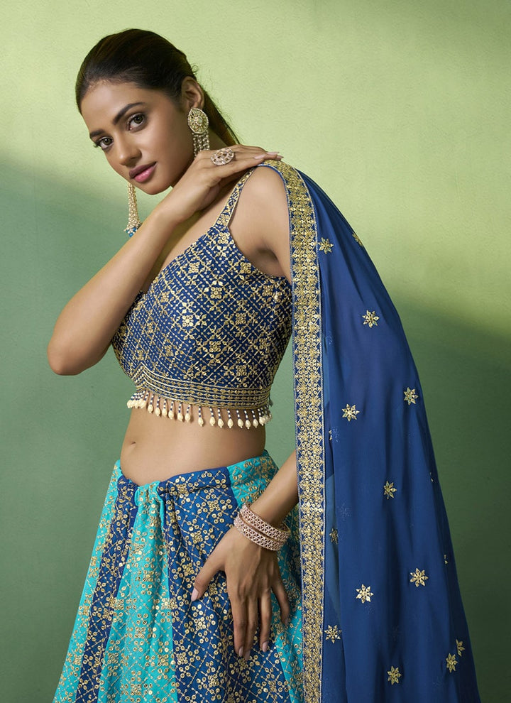 lassya Fashion Indigo and Sky Blue Elegance Redefined Designer Georgette Lehenga Choli