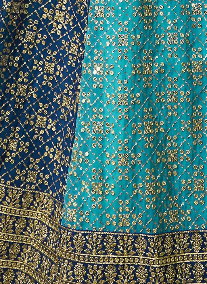 lassya Fashion Indigo and Sky Blue Elegance Redefined Designer Georgette Lehenga Choli