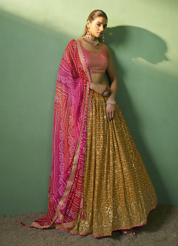 lassya Fashion Mustard Elegant Designer Lehenga Choli with Embroidery and Sequin Accents