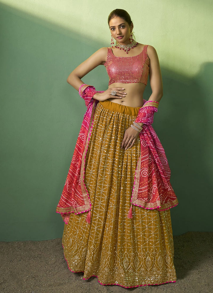 lassya Fashion Mustard Elegant Designer Lehenga Choli with Embroidery and Sequin Accents