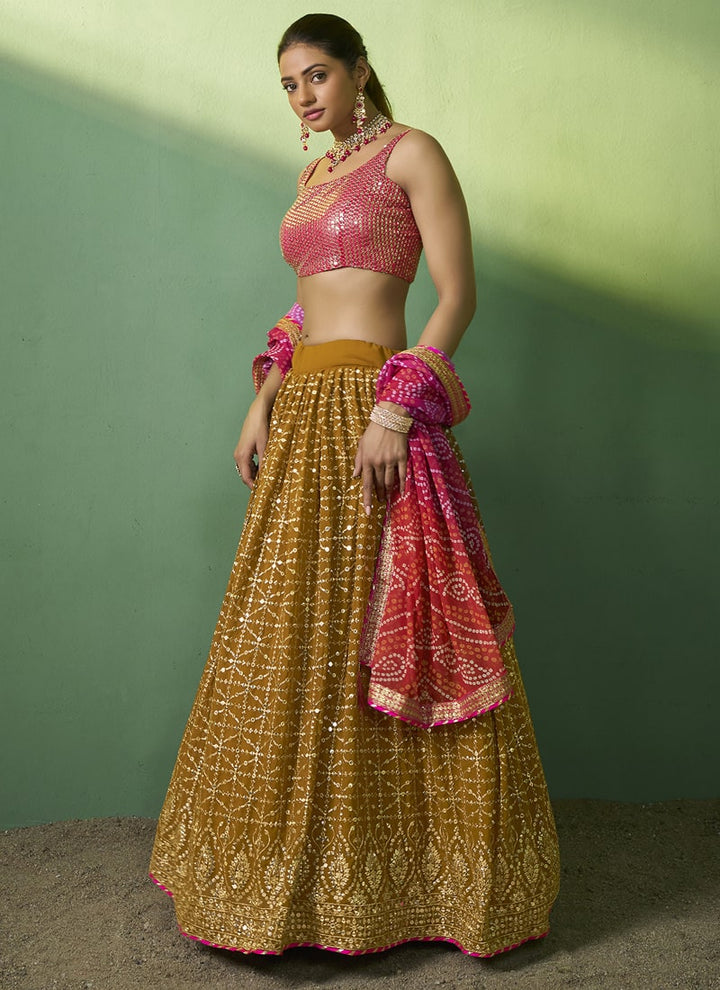 lassya Fashion Mustard Elegant Designer Lehenga Choli with Embroidery and Sequin Accents