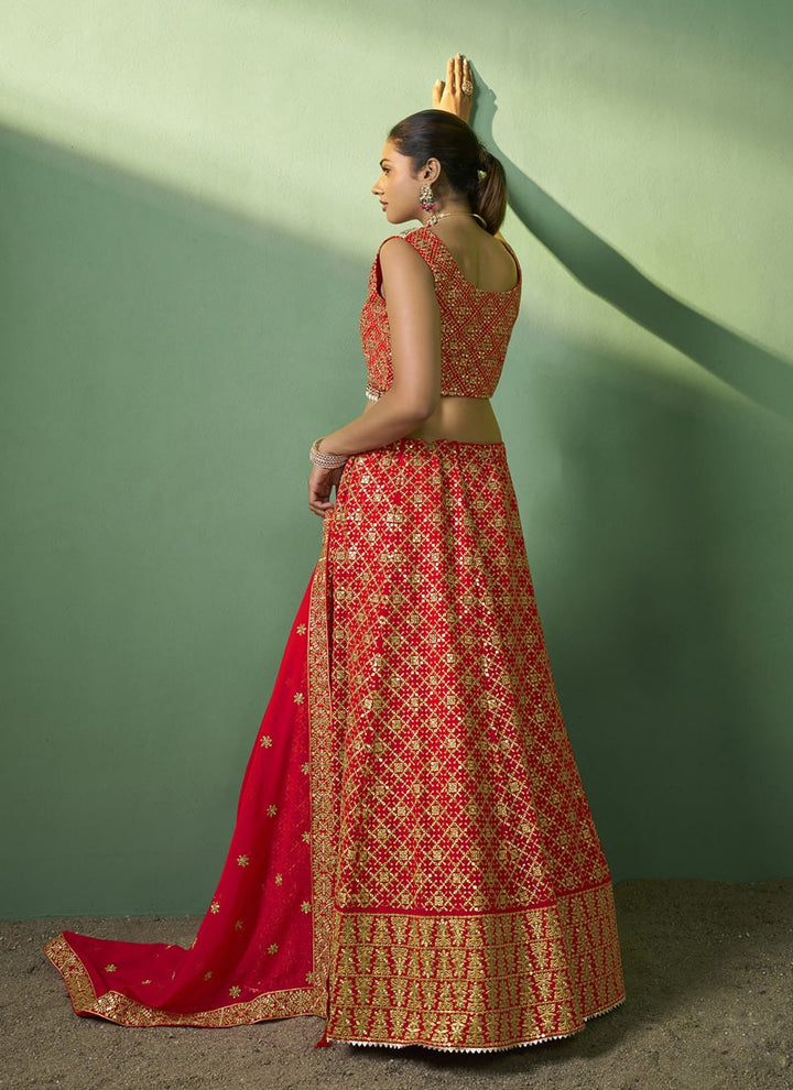 lassya Fashion Philippine Red Designer Lehenga Choli with Embroidery and Sequin Work