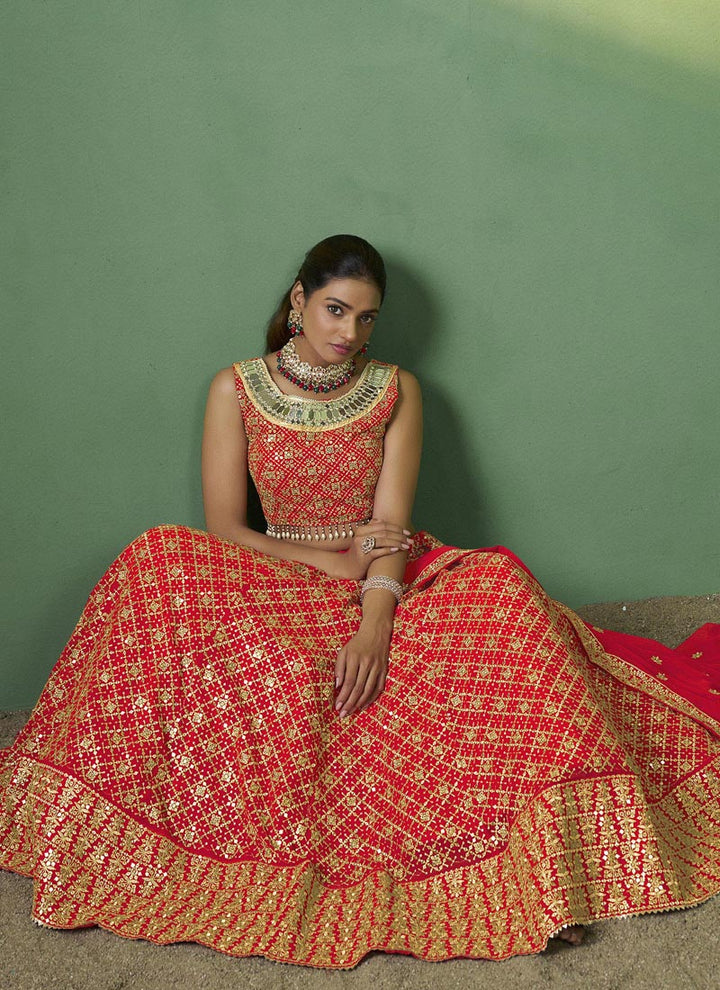 lassya Fashion Philippine Red Designer Lehenga Choli with Embroidery and Sequin Work