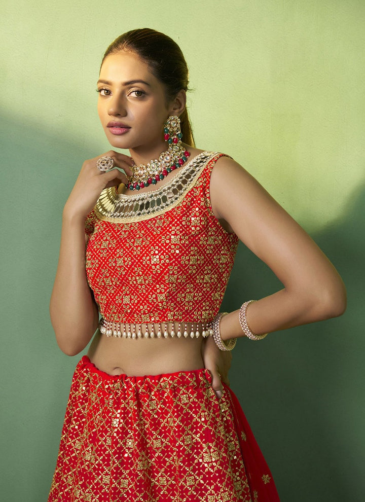 lassya Fashion Philippine Red Designer Lehenga Choli with Embroidery and Sequin Work