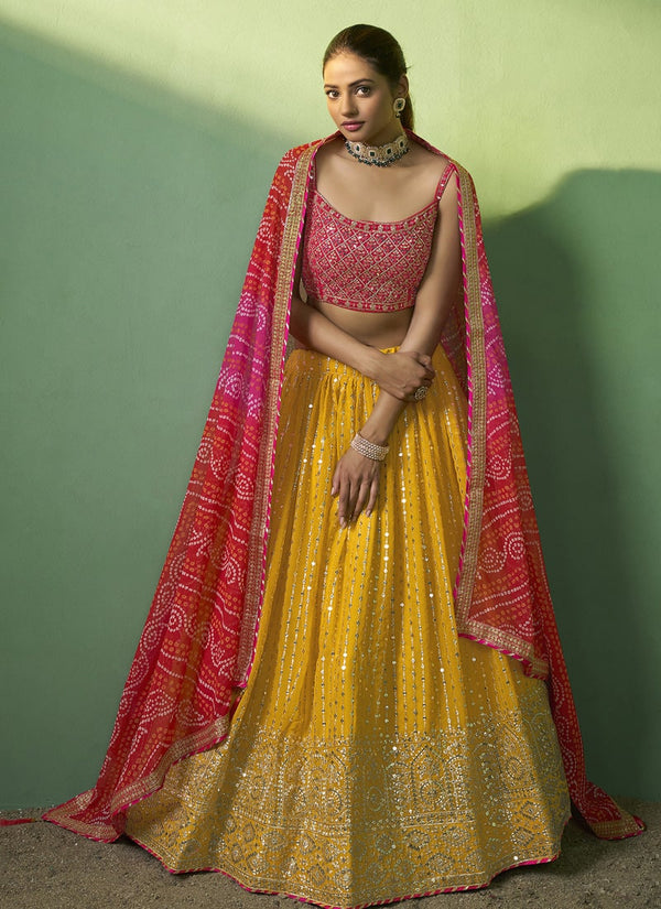 lassya Fashion Mustard Yellow Elegant Designer Lehenga Choli with Embroidery and Sequin Accents