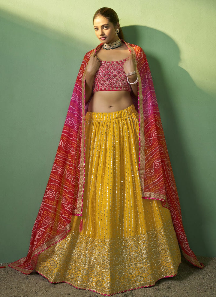 lassya Fashion Mustard Yellow Elegant Designer Lehenga Choli with Embroidery and Sequin Accents