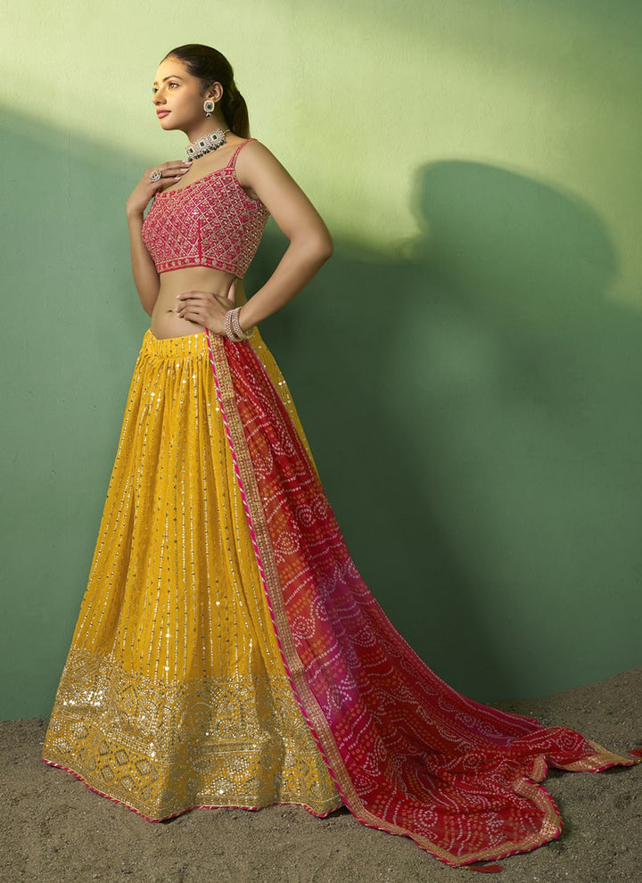 lassya Fashion Mustard Yellow Elegant Designer Lehenga Choli with Embroidery and Sequin Accents