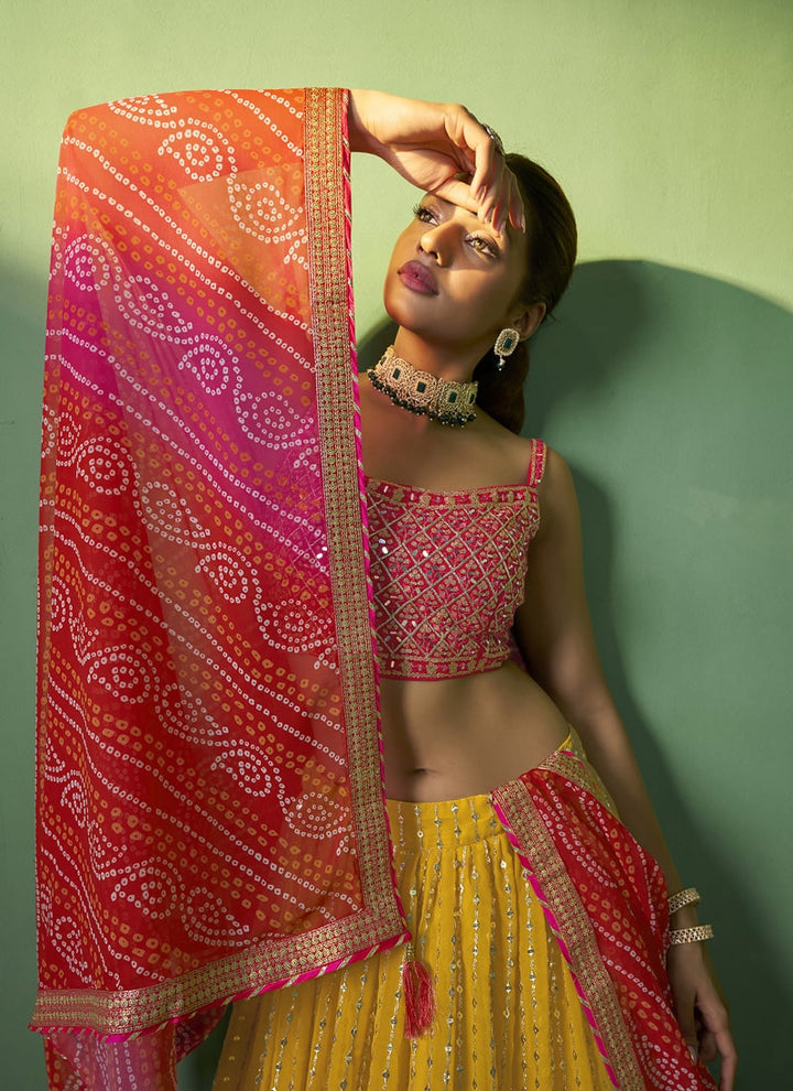 lassya Fashion Mustard Yellow Elegant Designer Lehenga Choli with Embroidery and Sequin Accents