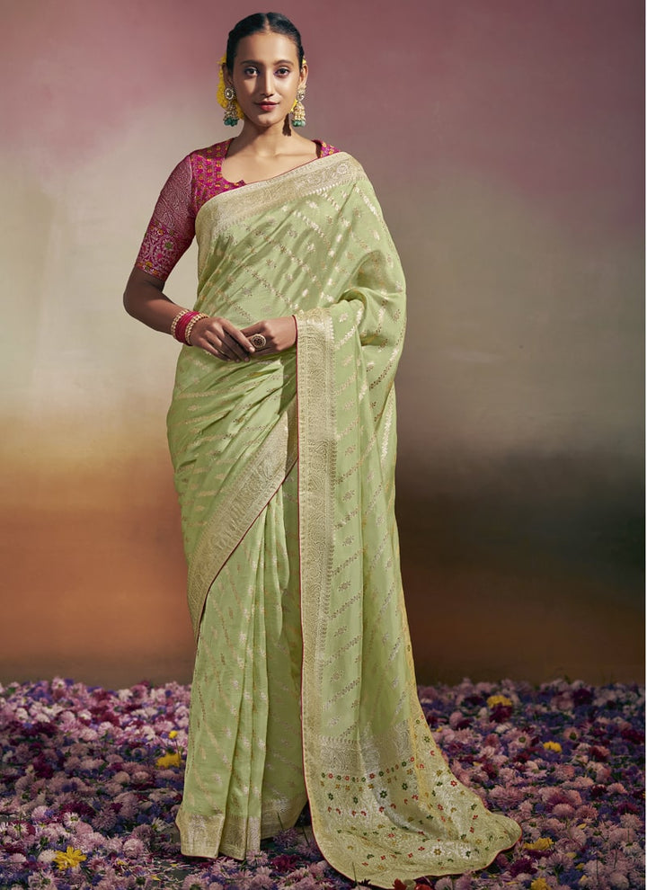 Lassya Fashion Pista Green Exquisite Wedding Sarees in Pure Viscose Dola Silk