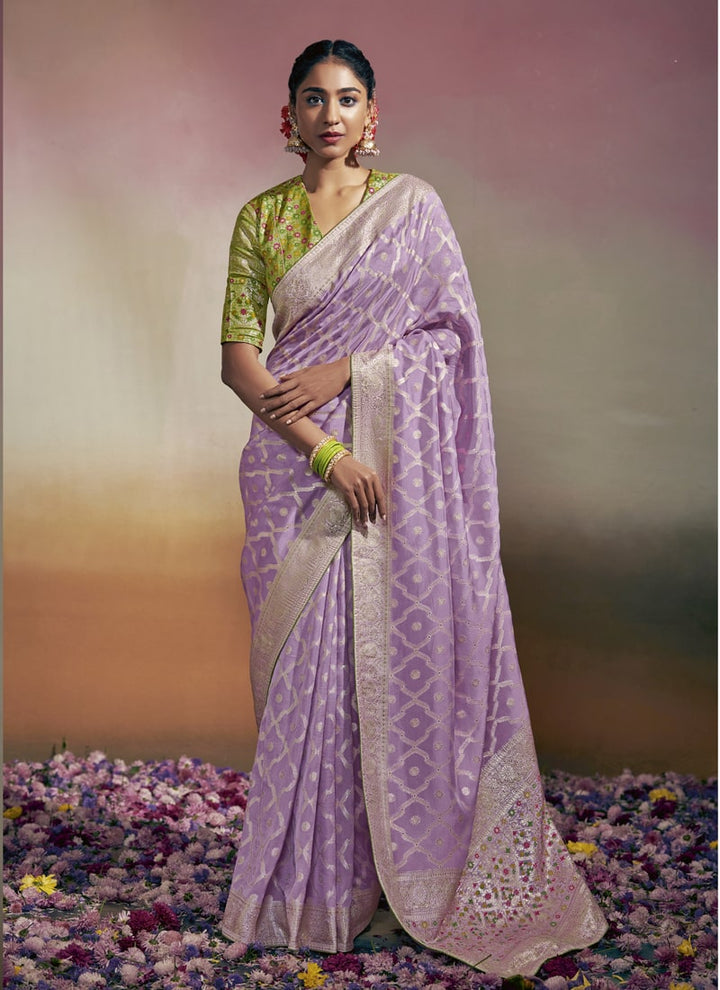 Lassya Fashion Lavender Exquisite Wedding Sarees in Pure Viscose Dola Silk