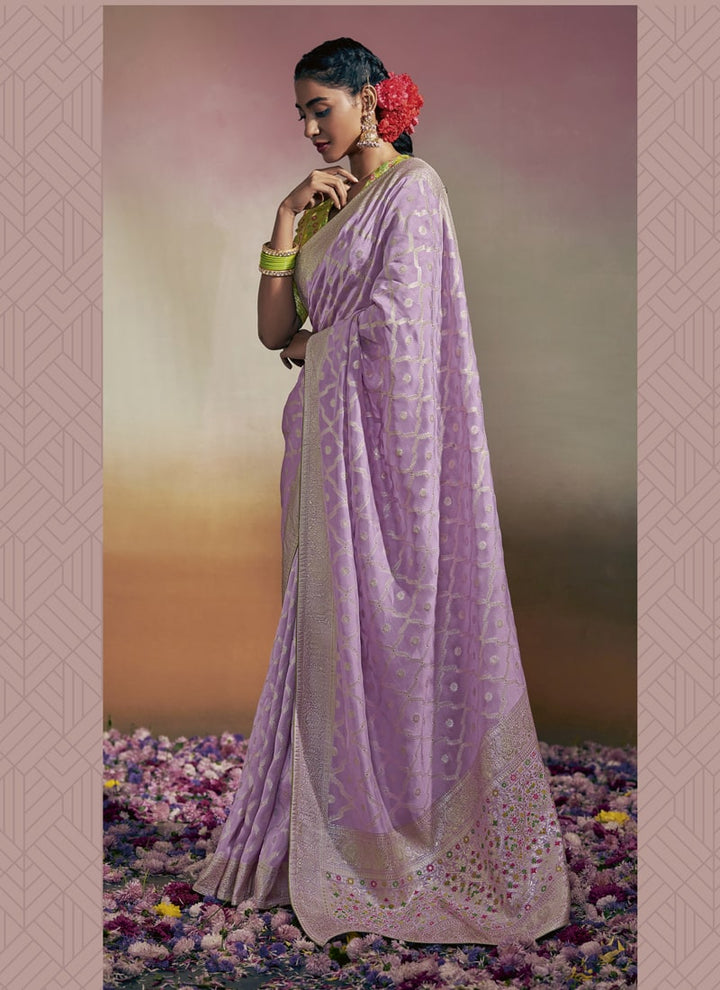 Lassya Fashion Lavender Exquisite Wedding Sarees in Pure Viscose Dola Silk