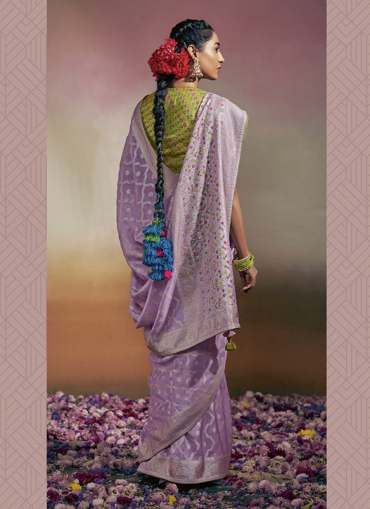 Lassya Fashion Lavender Exquisite Wedding Sarees in Pure Viscose Dola Silk