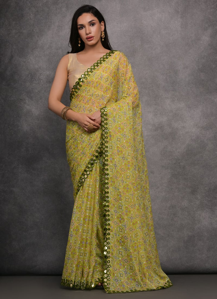 Lassya Fashion Yellow Contemporary Soft Georgette Saree Paired with Georgette Blouse