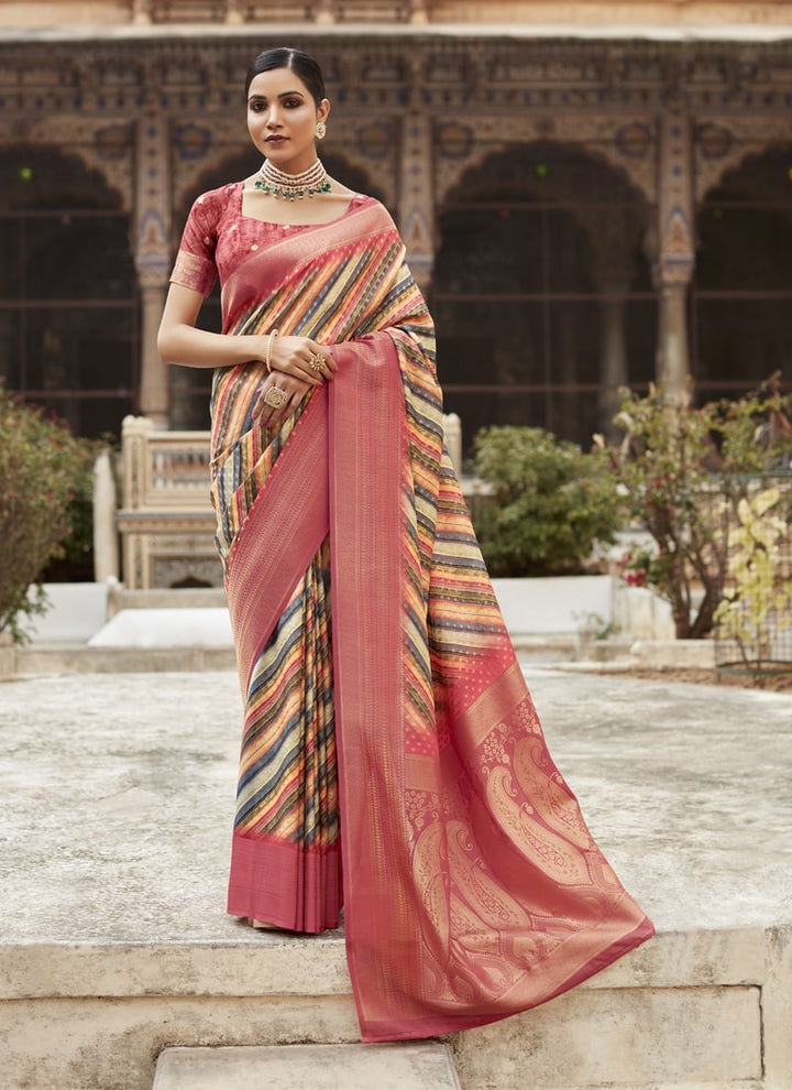 Lassya Fashion Indian Red Elegant Crepe Silk Saree with Matching Blouse