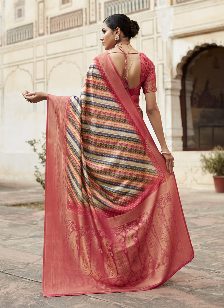 Lassya Fashion Indian Red Elegant Crepe Silk Saree with Matching Blouse