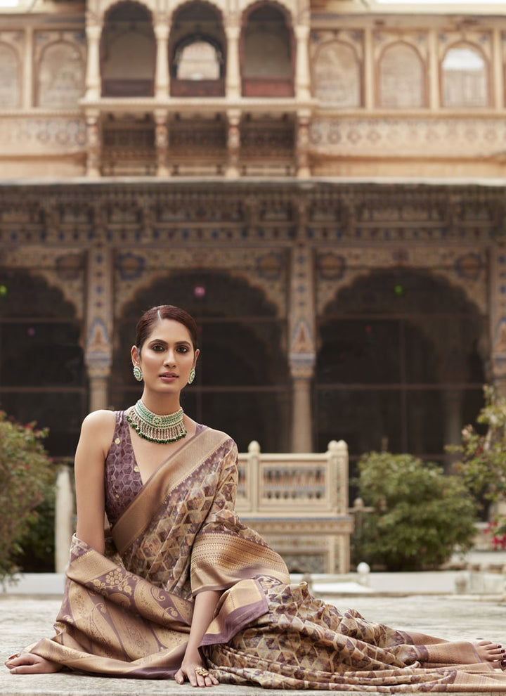 Lassya Fashion Dark Chestnut Elegant Crepe Silk Saree with Matching Blouse