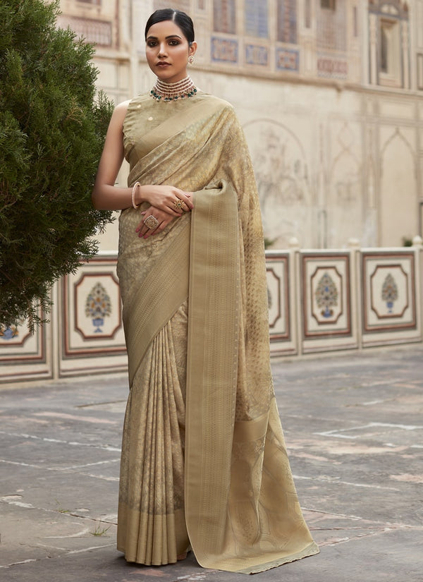 Lassya Fashion khaki Brown Elegant Crepe Silk Saree with Matching Blouse