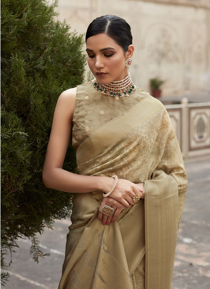 Lassya Fashion khaki Brown Elegant Crepe Silk Saree with Matching Blouse