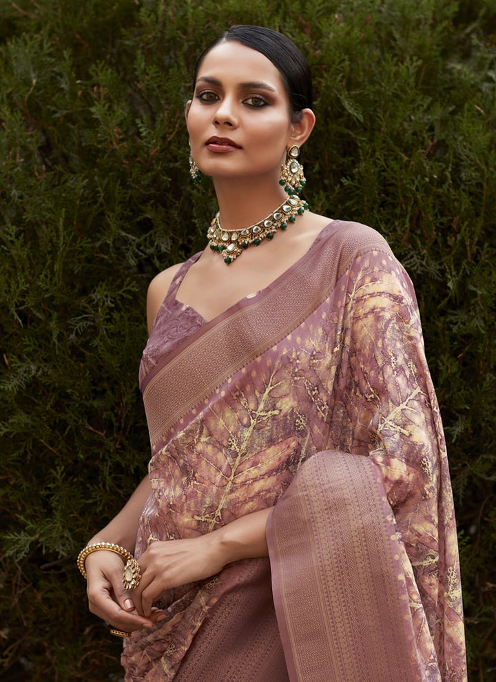Lassya Fashion Old Rose Elegant Crepe Silk Saree with Matching Blouse