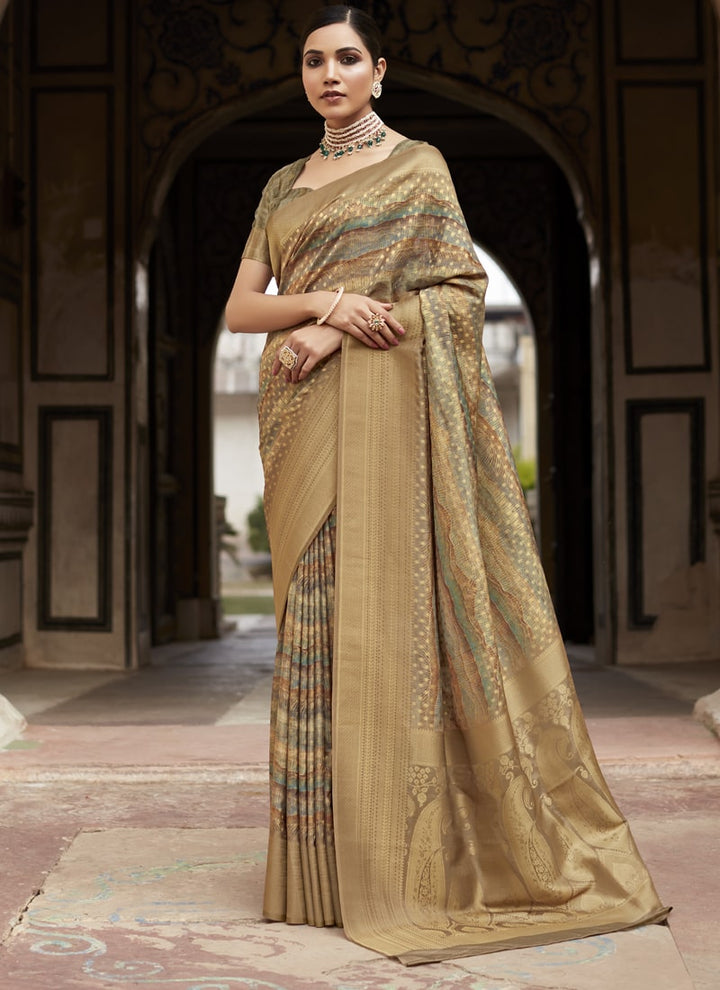 Lassya Fashion Camel Bron Elegant Crepe Silk Saree with Matching Blouse