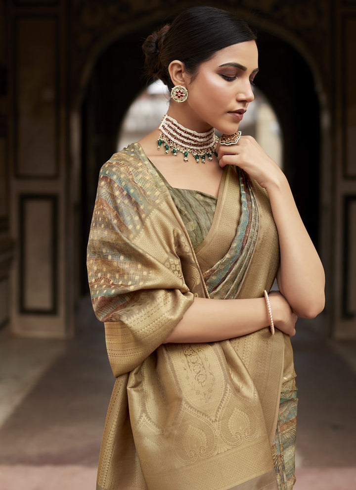 Lassya Fashion Camel Bron Elegant Crepe Silk Saree with Matching Blouse