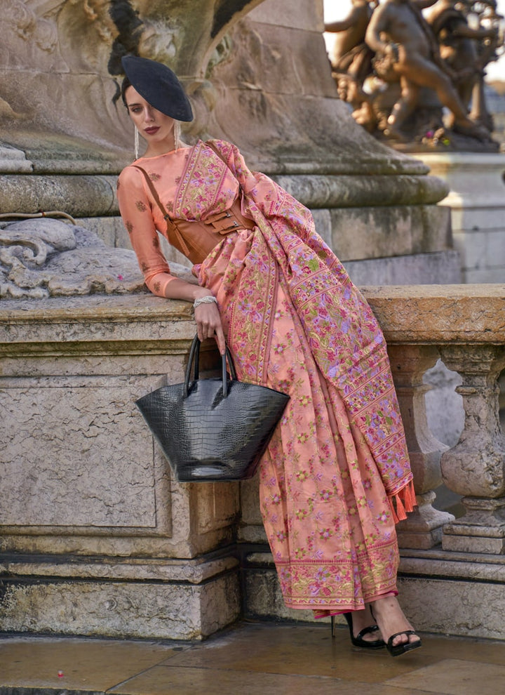 Lassya Fashion Old Rose Graceful Handloom Organza Saree with Matching Blouse