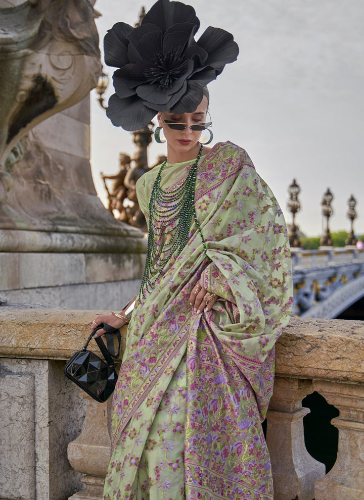 Lassya Fashion Pista Green Graceful Handloom Organza Saree with Matching Blouse