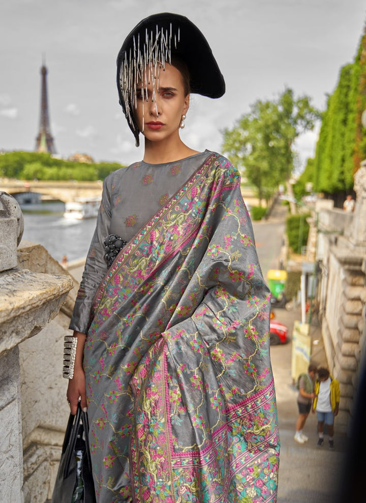 Lassya Fashion Grey Timeless Elegance in Handloom Organza Saree