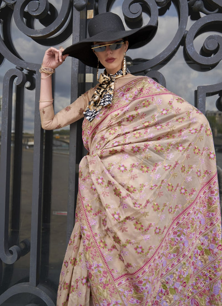 Lassya Fashion Cream Graceful Handloom Organza Saree with Matching Blouse