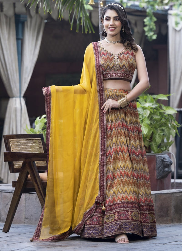 Lassya Fashion Yellow Elegant Designer Lehenga Set in Heavy Pure Chinon