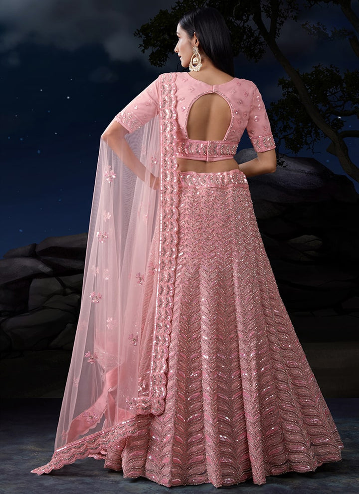 Lassya Fashion Baby Pink Exquisite Wedding Soft Net Lehenga Ensemble