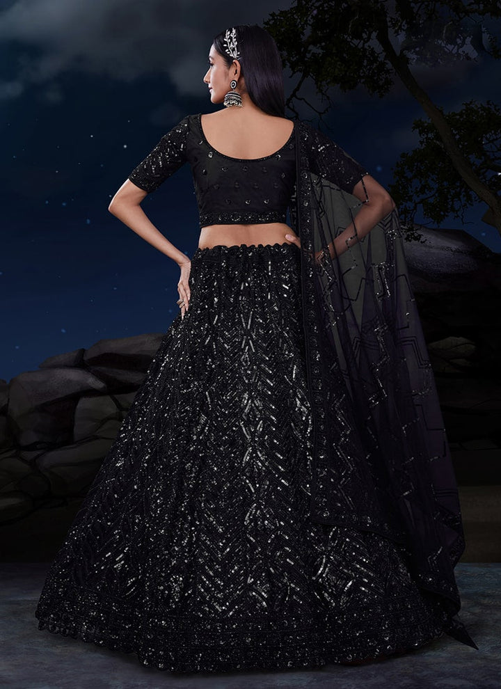 Lassya Fashion Midnight Black Exquisite Wedding Soft Net Lehenga Ensemble