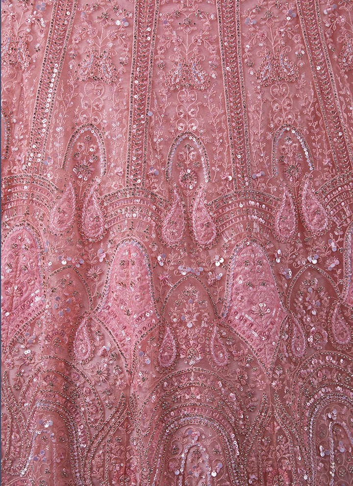 Lassya Fashion Pastel Pink Exquisite Wedding Soft Net Lehenga Ensemble