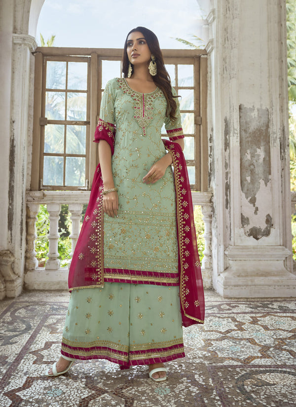 Pista Green Party Wear Embroidered Pakistani Style Suit