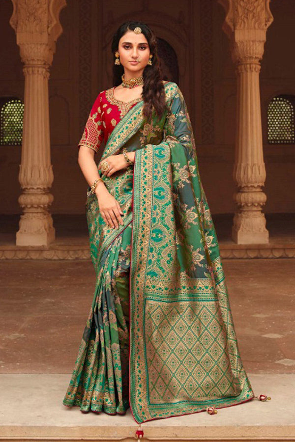 Luxurious Banarsi Soft Silk Saree with Embroidered Blouse