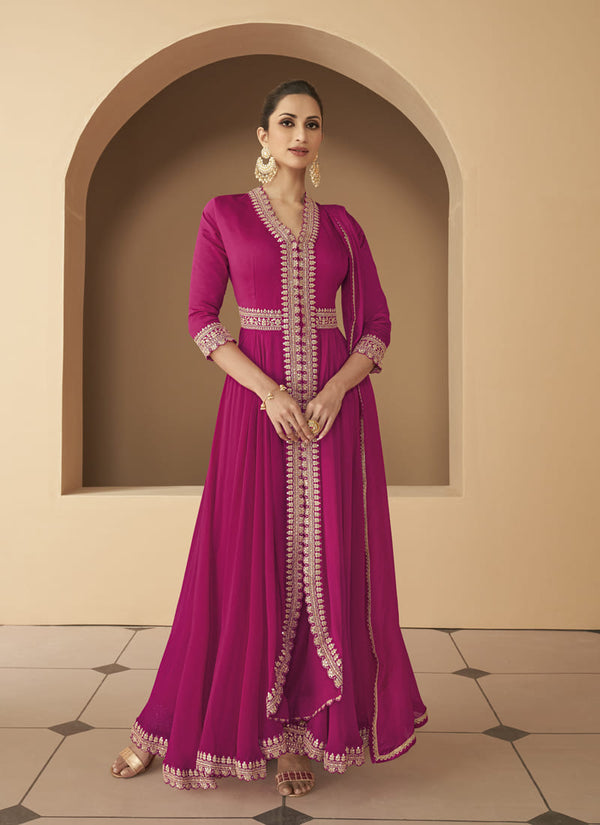 Magenta Pink Exquisite Designer Front Slit Anarkali Salwar Suit