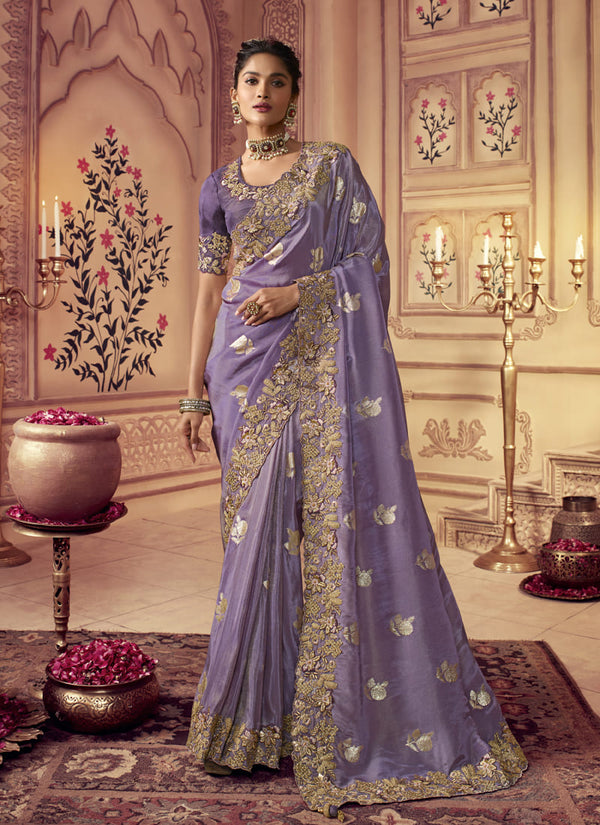 Lilac Exquisite Designer Wedding Silk Saree