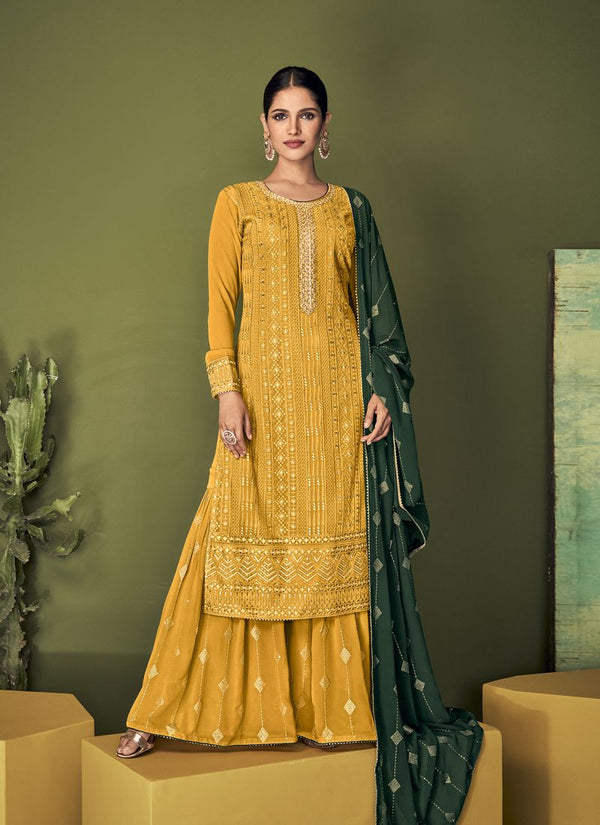 Mustard Yellow Color Women's Georgette Palazzo Suit