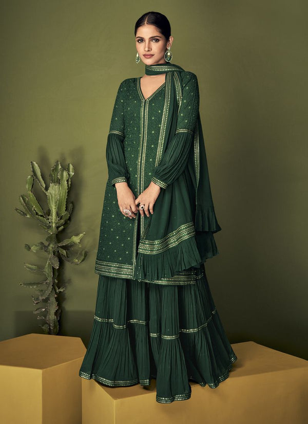 Juniper Green Color Women's Georgette Palazzo Suit
