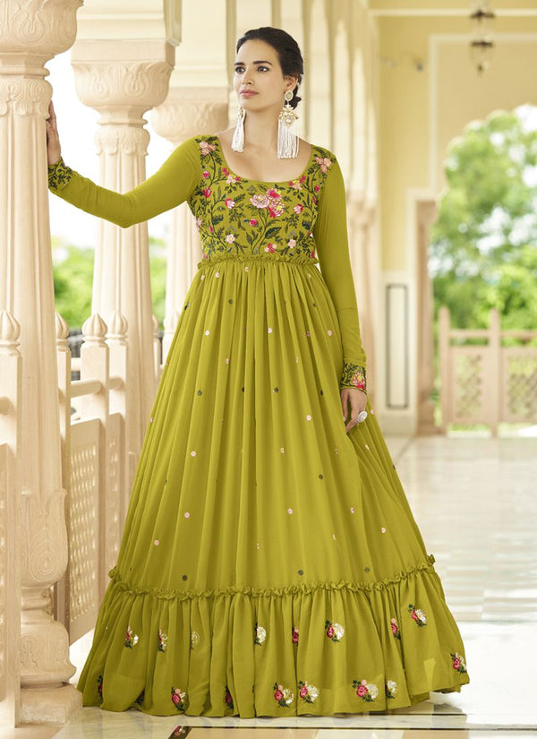Shibori Print Georgette Florence Green Gown With Sequins Work