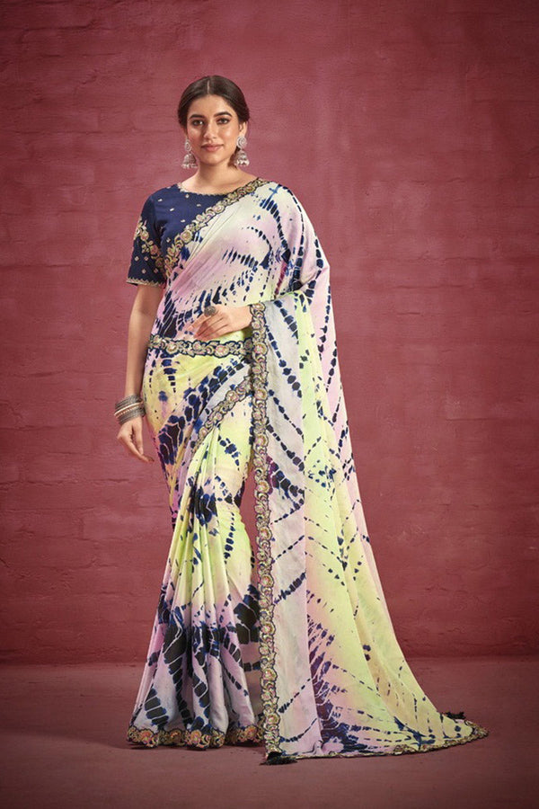 Multicolor Elegant Stone and Patch Border Work Saree with Designer Blouse