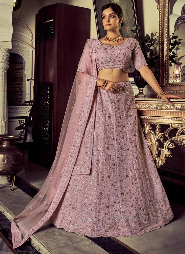 Mauve Pink Exquisite Thread Swarovski Zari and Sequins Lehenga Choli Set