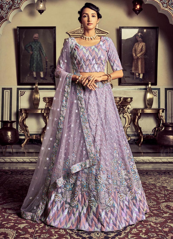 Lilac Glamorous Sequins and Thread Embellished Lehenga Choli