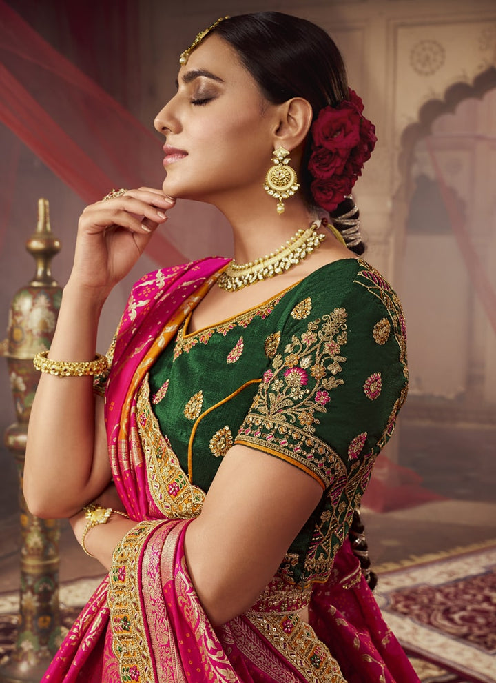 Lassya fashion's Yellow And Green Exquisite Banarasi Silk Wedding Lehenga Choli