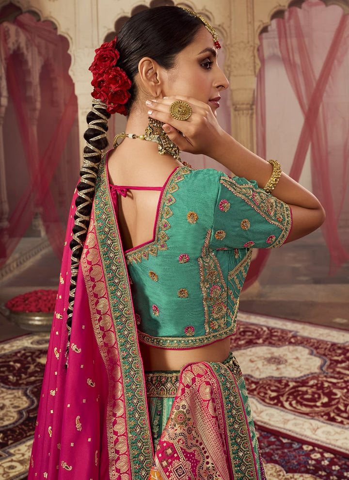 Lassya fashion's Rama Green Exquisite Banarasi Silk Wedding Lehenga Choli