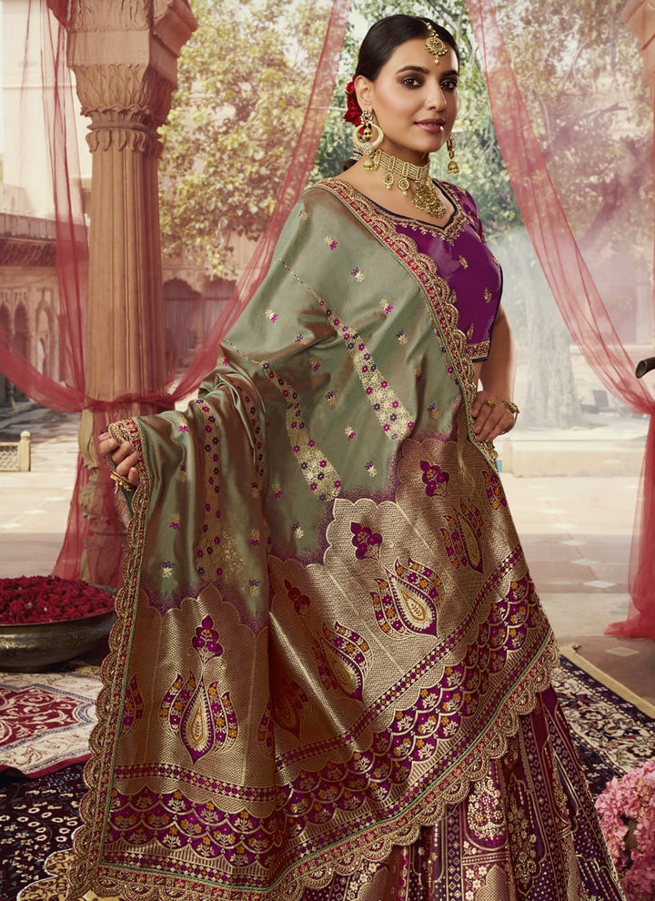 Lassya fashion's Purple Exquisite Banarasi Silk Wedding Lehenga Choli
