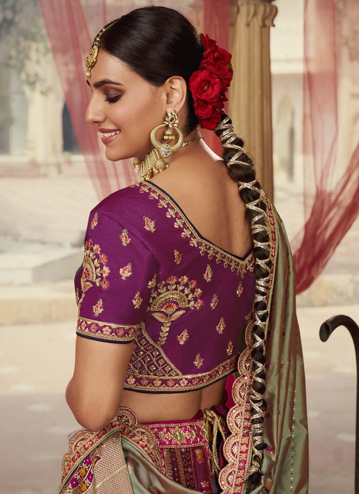 Lassya fashion's Purple Exquisite Banarasi Silk Wedding Lehenga Choli
